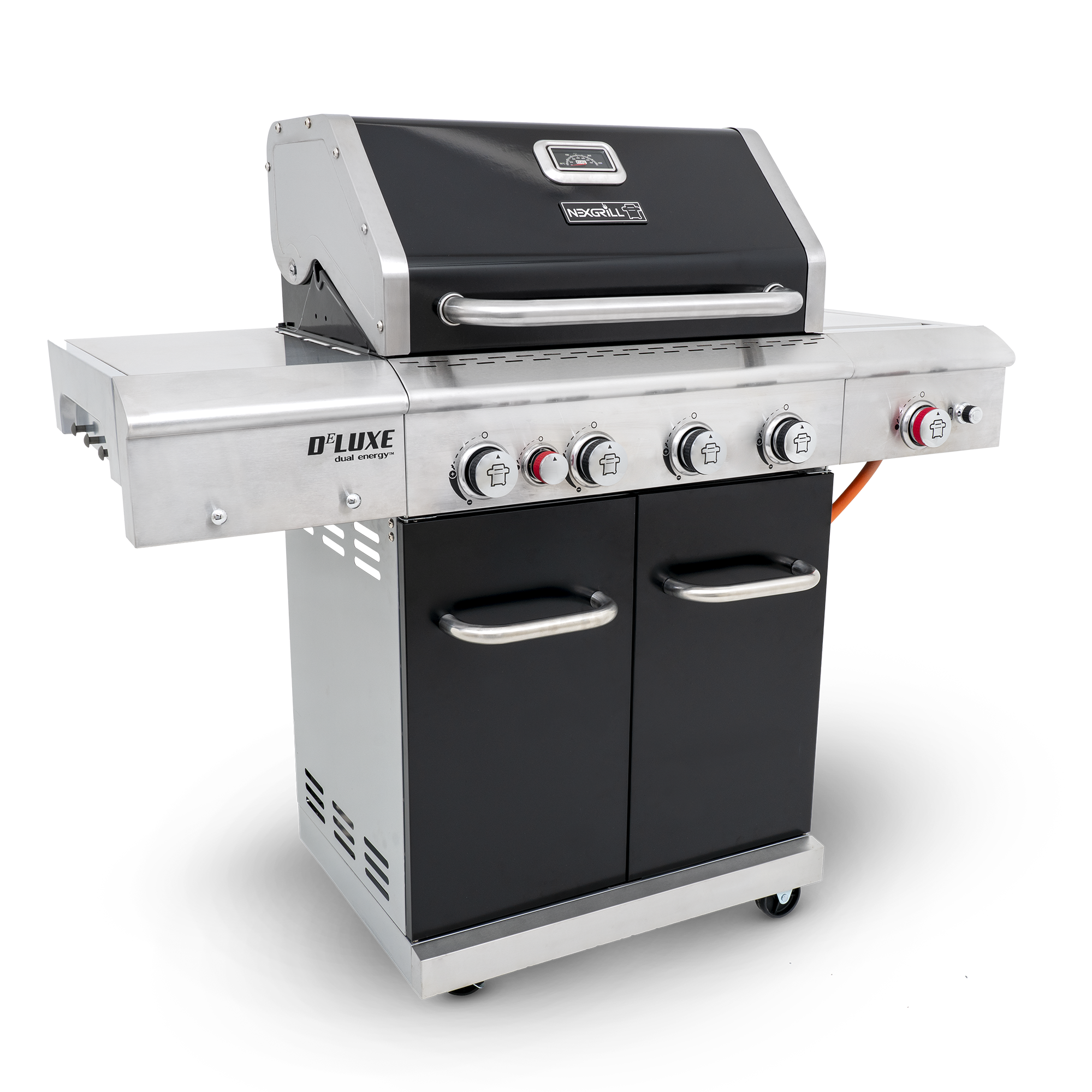 Deluxe 4-brännare propangasgrill med keramisk bakre brännare och keramiska sidobrännare